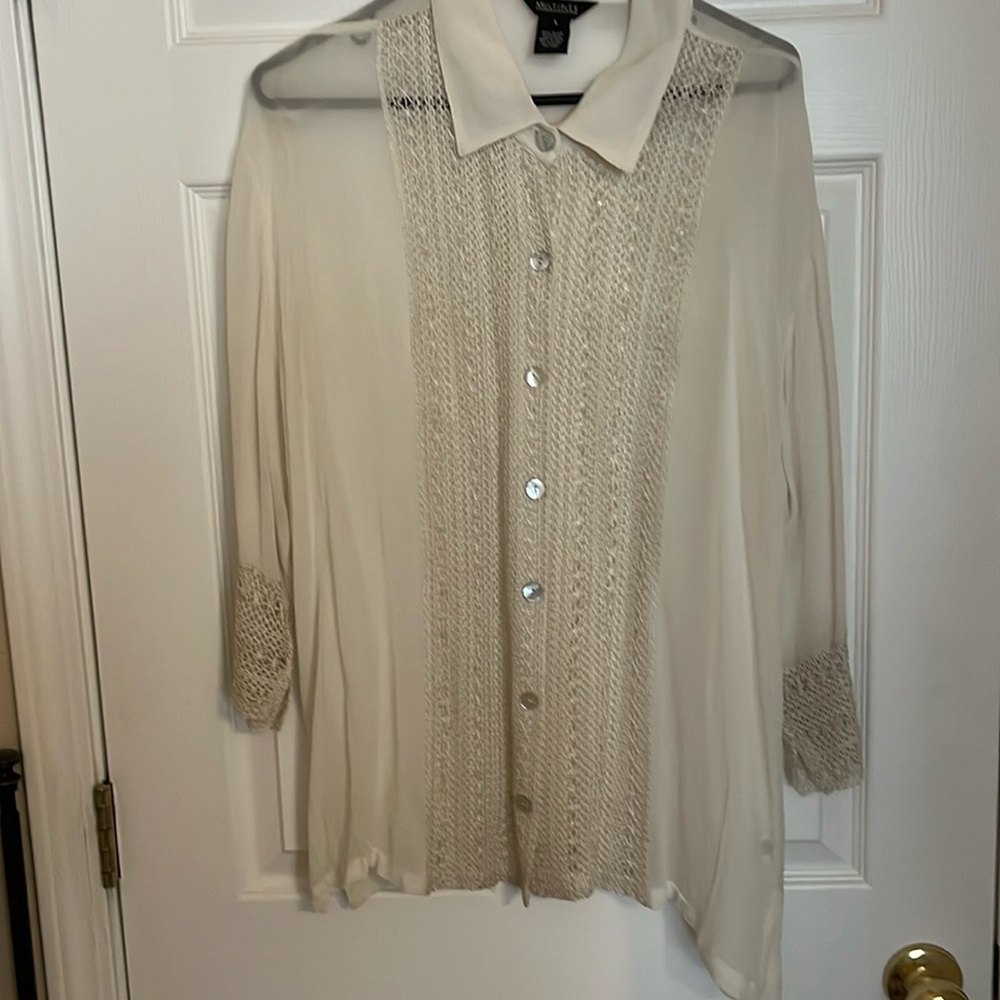 Women’s Multiples dressy ivory blouse with 3/4 sleeves Large sheer